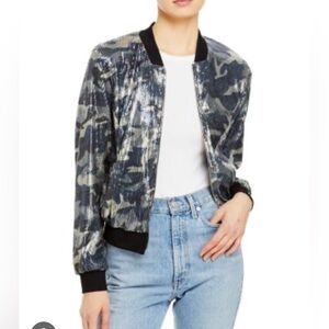 Aqua Sequin Camo Bomber Jacket